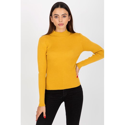 Ciemnożółty gładki sweter z półgolfem w prążki ze sklepu 5.10.15 w kategorii Swetry damskie - zdjęcie 169709618