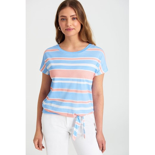 T-shirt damski w paski z ozdobnym wiązaniem ze sklepu 5.10.15 w kategorii Bluzki damskie - zdjęcie 169709648