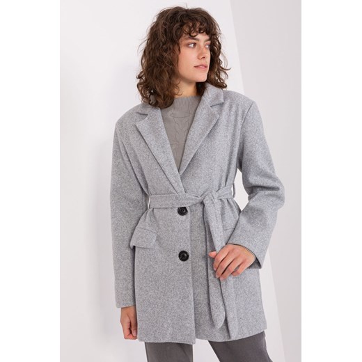 Szary płaszcz damski z wiązaniem OCH BELLA ze sklepu 5.10.15 w kategorii Płaszcze damskie - zdjęcie 169709747