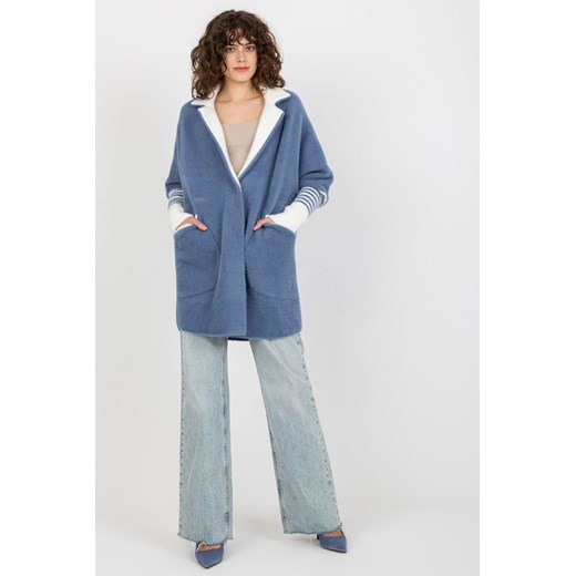 Ciemnoniebieski płaszcz alpaka z dodatkiem wełny ze sklepu 5.10.15 w kategorii Płaszcze damskie - zdjęcie 169709966