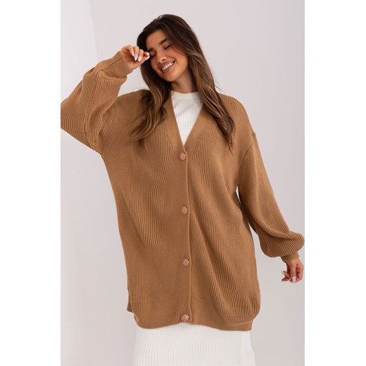 Camelowy rozpinany sweter oversize z guzikami ze sklepu 5.10.15 w kategorii Swetry damskie - zdjęcie 169710236