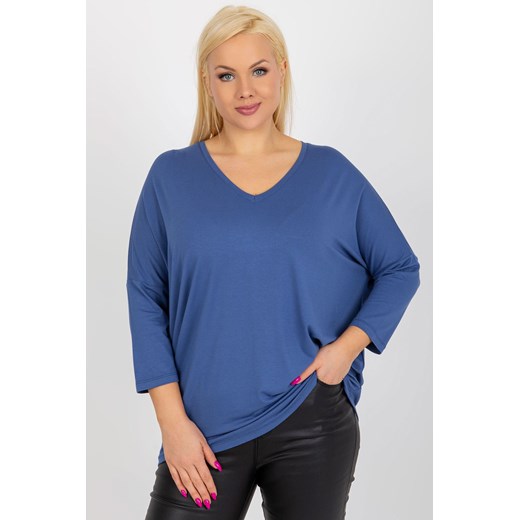 Brudnoniebieska bluzka plus size z dekoltem V ze sklepu 5.10.15 w kategorii Bluzki damskie - zdjęcie 169710319