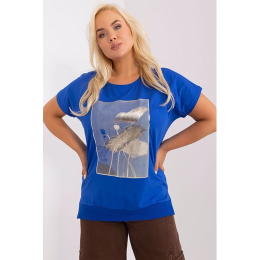Kobaltowa damska bluzka plus size z bawełny ze sklepu 5.10.15 w kategorii Bluzki damskie - zdjęcie 169710459