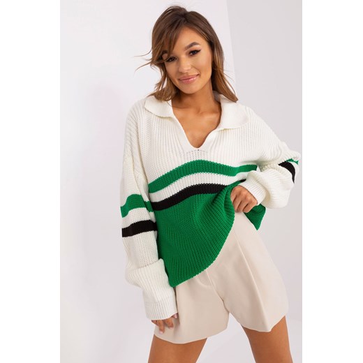 Ecru-zielony sweter oversize z wełną ze sklepu 5.10.15 w kategorii Swetry damskie - zdjęcie 169710528