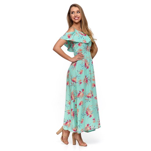Długa sukienka damska typu hiszpanka - zielona w kwiaty ze sklepu 5.10.15 w kategorii Sukienki - zdjęcie 169711045