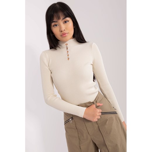 Beżowa dopasowana damska bluzka z golfem ze sklepu 5.10.15 w kategorii Bluzki damskie - zdjęcie 169711238