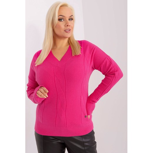 Sweter plus size z dekoltem V ciemny różowy ze sklepu 5.10.15 w kategorii Swetry damskie - zdjęcie 169711378
