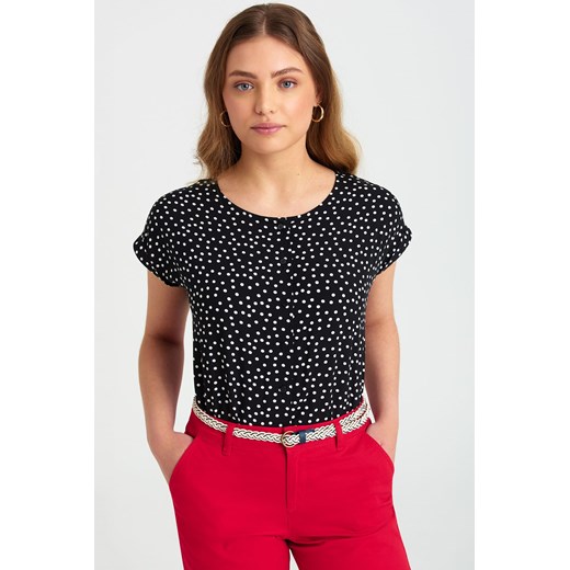 T-shirt damski z wiskozy w kropki czarny ze sklepu 5.10.15 w kategorii Bluzki damskie - zdjęcie 169711448