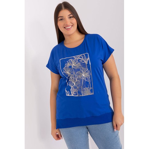 Kobaltowa damska bluzka plus size z printami ze sklepu 5.10.15 w kategorii Bluzki damskie - zdjęcie 169711785