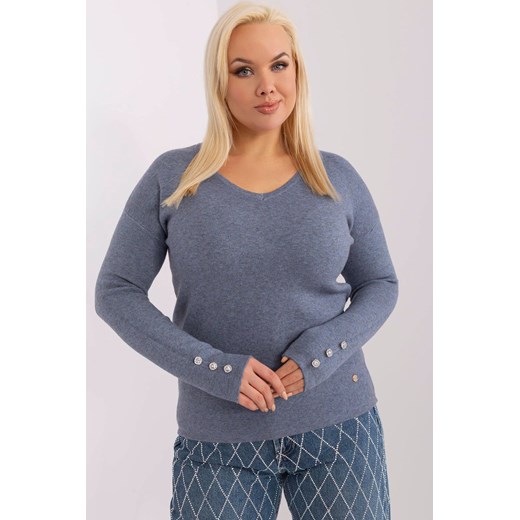 Klasyczny sweter plus size z wiskozy szaro-niebieski ze sklepu 5.10.15 w kategorii Swetry damskie - zdjęcie 169711807