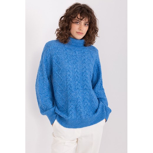 Niebieski sweter z warkoczami o kroju oversize one size 5.10.15 wyprzedaż