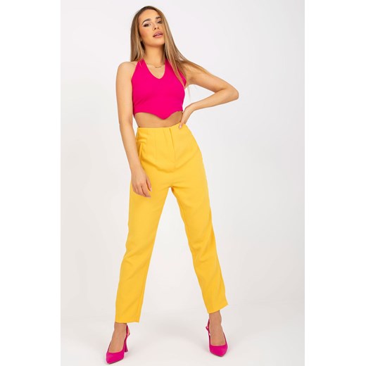 Ciemnożółte spodnie z materiału z prostą nogawką ze sklepu 5.10.15 w kategorii Spodnie damskie - zdjęcie 169712055