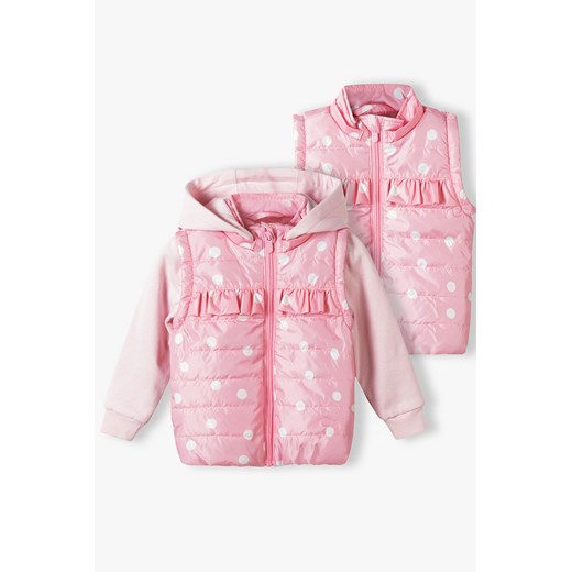 Różowa kurtka przejściowa dla niemowlaka z kapturem 2w1 5.10.15. 56 okazyjna cena 5.10.15