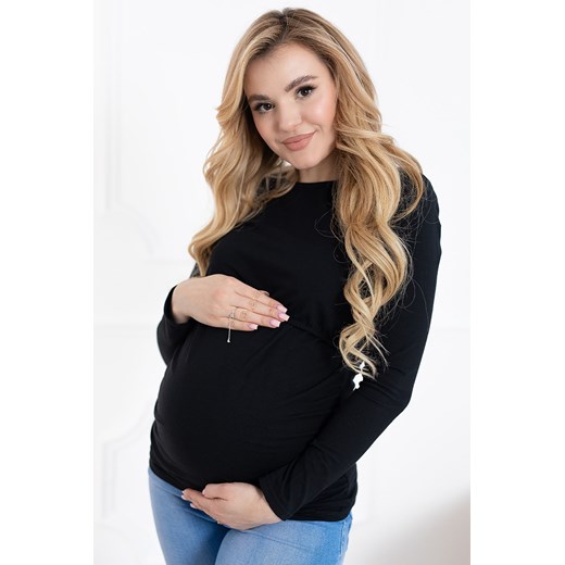 Bawełniana bluzka z długim rękawem dla kobiet w ciąży - czarna ze sklepu 5.10.15 w kategorii Bluzki ciążowe - zdjęcie 169712688