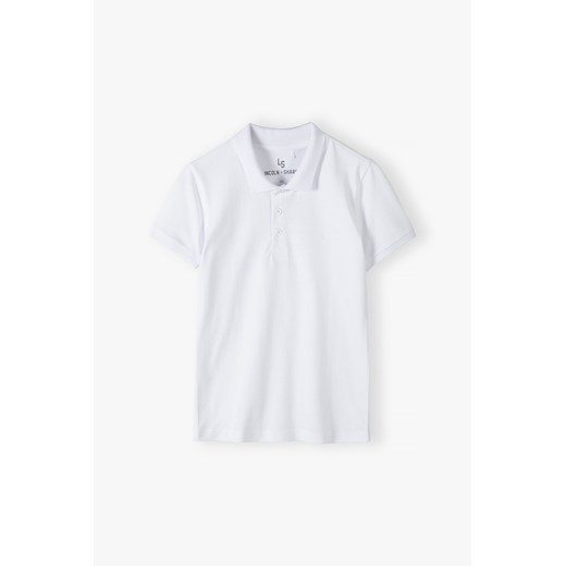 Biała bluzka z krótkim rękawem polo chłopięca z bawełny ze sklepu 5.10.15 w kategorii T-shirty chłopięce - zdjęcie 169712885