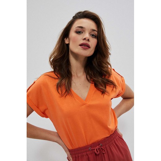 T-shirt damski z dekoltem w serek pomarańczowy ze sklepu 5.10.15 w kategorii Bluzki damskie - zdjęcie 169712888