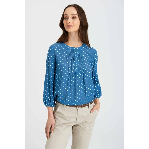 Bluzka damska z długim rękawem - niebieska w białe kropki ze sklepu 5.10.15 w kategorii Bluzki damskie - zdjęcie 169712987