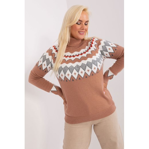 Ciemnobeżowy damski sweter plus size we wzory ze sklepu 5.10.15 w kategorii Swetry damskie - zdjęcie 169713056