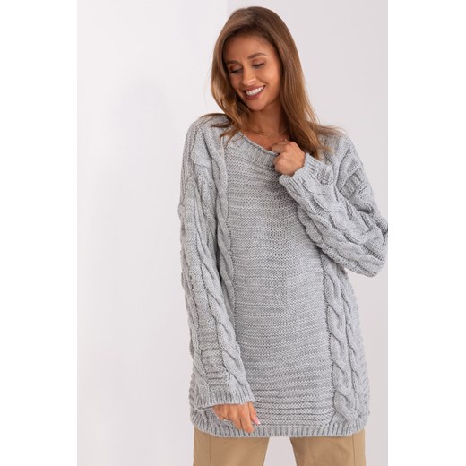 Sweter z warkoczami z dodatkiem wełny szary ze sklepu 5.10.15 w kategorii Swetry damskie - zdjęcie 169713279