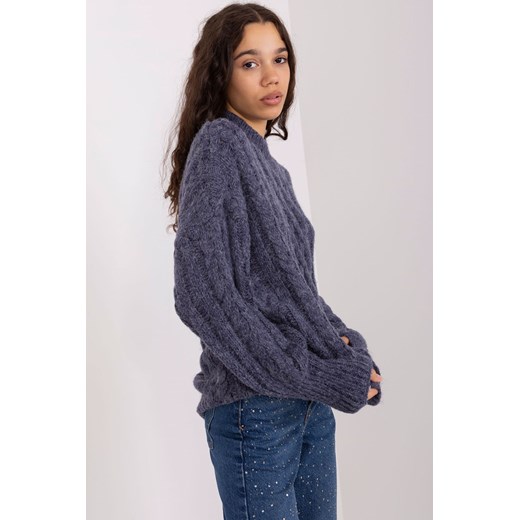 Granatowy dzianinowy sweter z warkoczami one size promocja 5.10.15