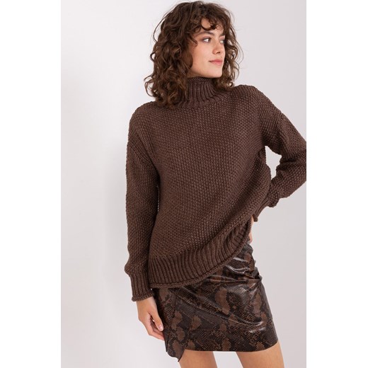 Ciemnobrązowy sweter z golfem z wełną ze sklepu 5.10.15 w kategorii Swetry damskie - zdjęcie 169713818