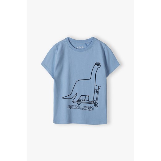 Niebieski t-shirt z dinozaurem i zabawnym napisem - 5.10.15. ze sklepu 5.10.15 w kategorii T-shirty chłopięce - zdjęcie 169714026