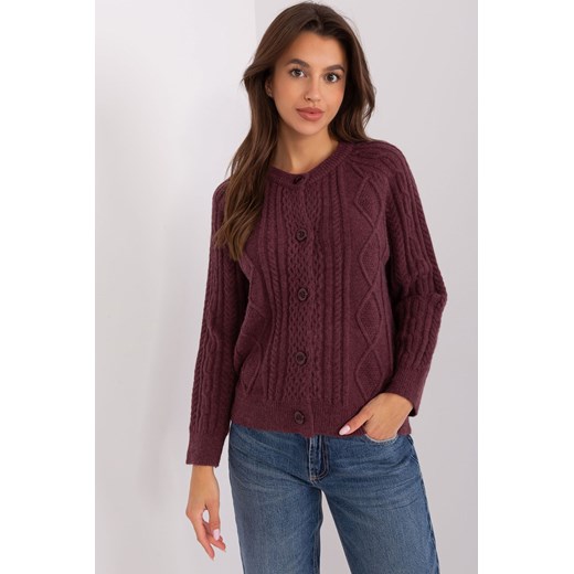 Sweter rozpinany w warkocze ciemny fioletowy ze sklepu 5.10.15 w kategorii Swetry damskie - zdjęcie 169714197
