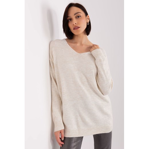 Luźny sweter damski jasny beżowy ze sklepu 5.10.15 w kategorii Swetry damskie - zdjęcie 169714347