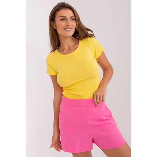 Żółta prążkowana bluzka basic z bawełny ze sklepu 5.10.15 w kategorii Bluzki damskie - zdjęcie 169714398