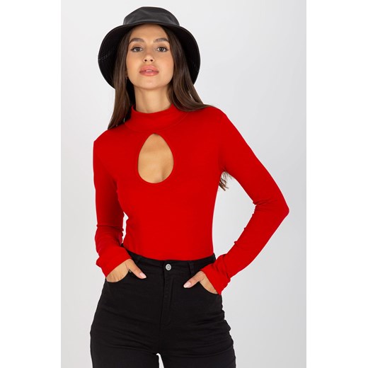 Czerwona bawełniana bluzka z golfem basic ze sklepu 5.10.15 w kategorii Bluzki damskie - zdjęcie 169714469
