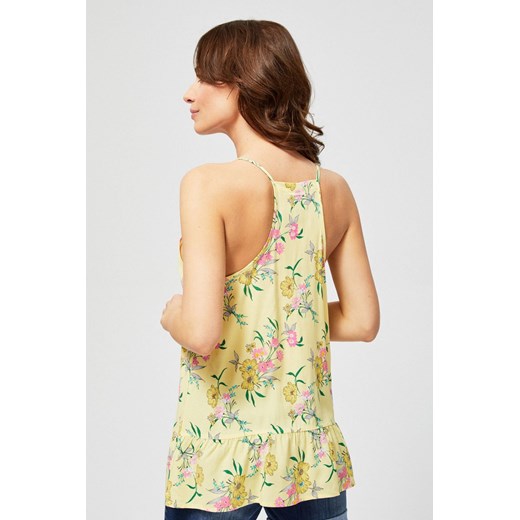 Bluzka damska na ramiączkach z ozdobną falbaną w kwiaty żółta XL okazyjna cena 5.10.15