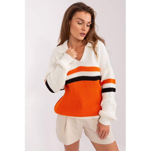 Ecru-pomarańczowy sweter oversize z wełną ze sklepu 5.10.15 w kategorii Swetry damskie - zdjęcie 169714948