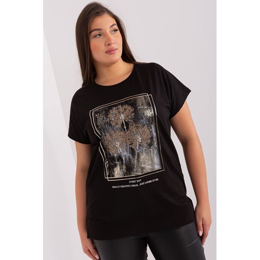Czarny t-shirt damski z motywem roślinnym plus size - RELEVANCE ze sklepu 5.10.15 w kategorii Bluzki damskie - zdjęcie 169715078