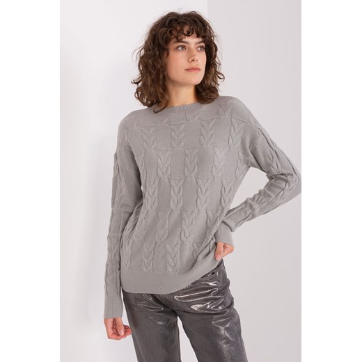 Szary sweter w warkocze z dzianiny ze sklepu 5.10.15 w kategorii Swetry damskie - zdjęcie 169715098