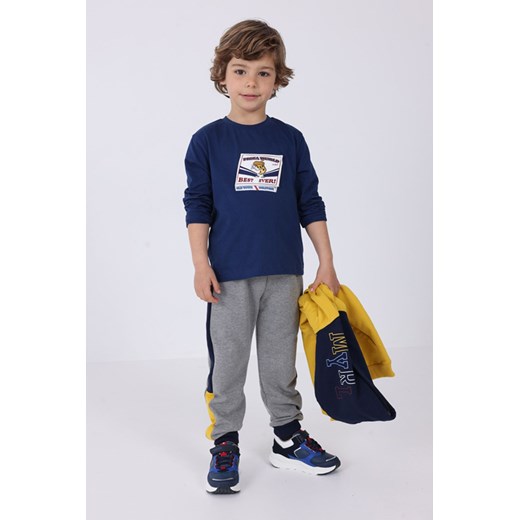 Granatowa bawełniana bluzka chłopięca z nadrukiem ze sklepu 5.10.15 w kategorii T-shirty chłopięce - zdjęcie 169715275