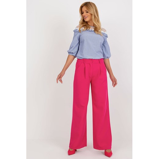 Ciemnoróżowe szerokie spodnie z materiału typu szwedy ze sklepu 5.10.15 w kategorii Spodnie damskie - zdjęcie 169715305