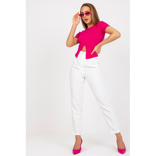 Białe eleganckie spodnie z materiału z wiskozą ze sklepu 5.10.15 w kategorii Spodnie damskie - zdjęcie 169715528