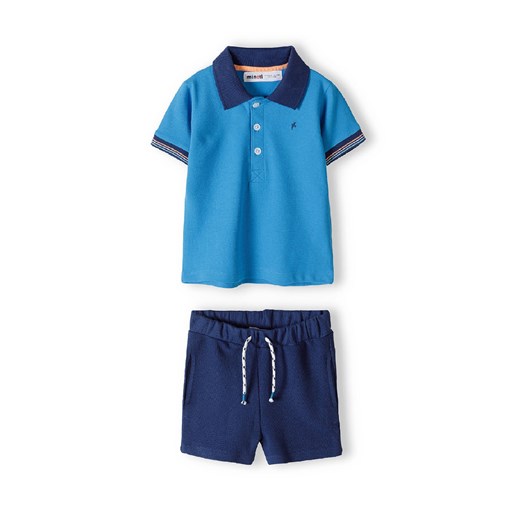 Komplet dla niemowlaka- niebieska bluzka polo + granatowe szorty Minoti 68/74 5.10.15