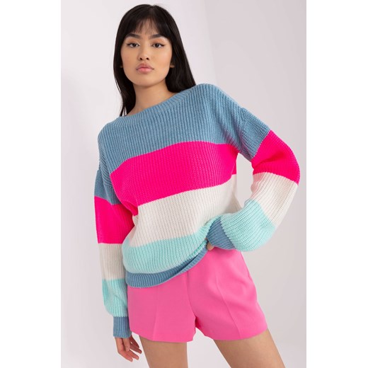 Niebiesko-fluo różowy sweter oversize z wełną ze sklepu 5.10.15 w kategorii Swetry damskie - zdjęcie 169715588