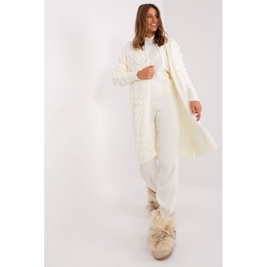 Długi kardigan w ażurowy wzór ecru ze sklepu 5.10.15 w kategorii Swetry damskie - zdjęcie 169716048