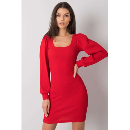 Czerwona sukienka z długimi bufiastymi rękawami RUE PARIS ze sklepu 5.10.15 w kategorii Sukienki - zdjęcie 169716248