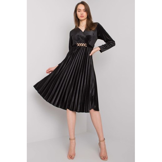 Sukienka z długim rękawem - czarna plisowana Italy Moda one size 5.10.15
