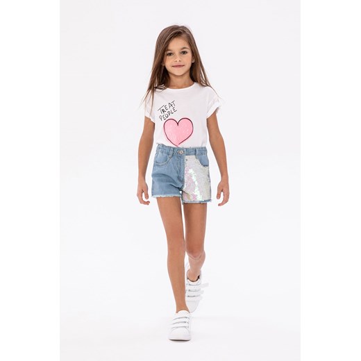 Szorty jeansowe dla dziewczynki z ozdobnymi cekinami ze sklepu 5.10.15 w kategorii Spodenki dziewczęce - zdjęcie 169716487