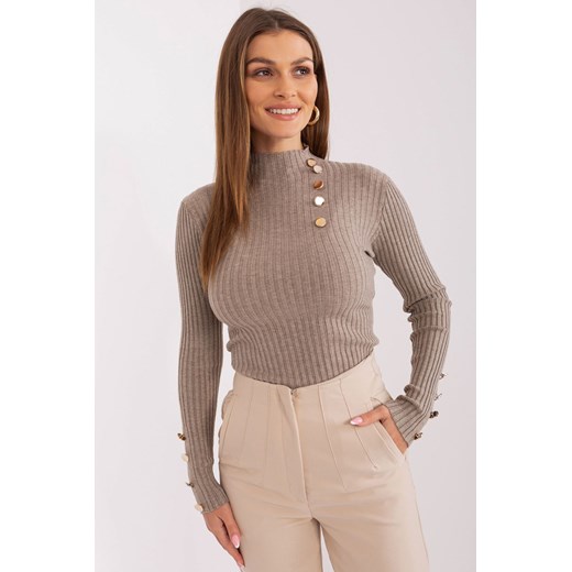 Prążkowany sweter z wiskozą ciemny bezowy ze sklepu 5.10.15 w kategorii Swetry damskie - zdjęcie 169716818