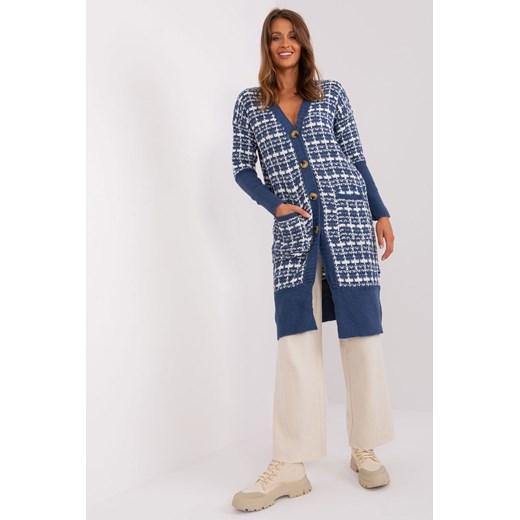 Ciemnoniebieski długi kardigan z wełną ze sklepu 5.10.15 w kategorii Swetry damskie - zdjęcie 169717436