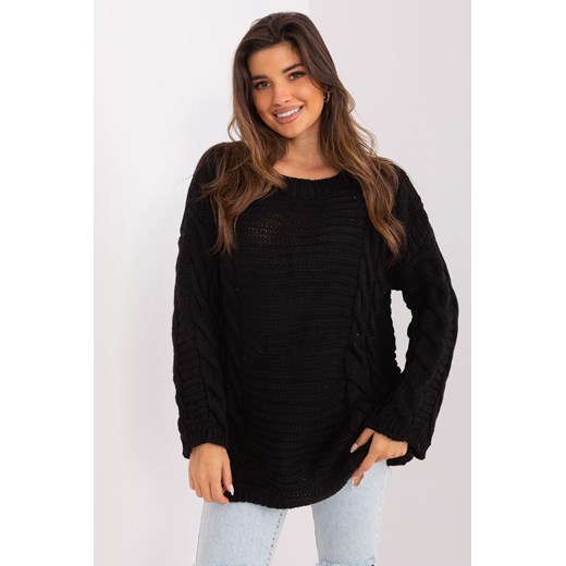 Czarny sweter z warkoczami z dodatkiem wełny ze sklepu 5.10.15 w kategorii Swetry damskie - zdjęcie 169717469