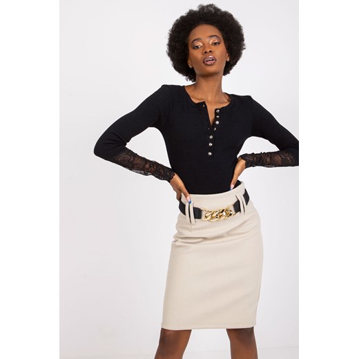 RUE PARIS Czarna prążkowana bluzka z koronką ze sklepu 5.10.15 w kategorii Bluzki damskie - zdjęcie 169717509