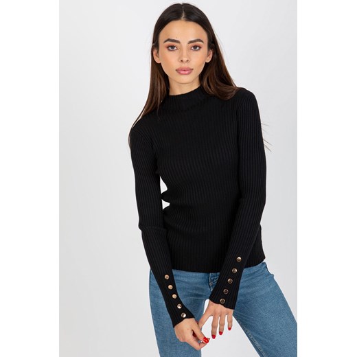 Czarny gładki sweter ze stójką w prążek ze sklepu 5.10.15 w kategorii Swetry damskie - zdjęcie 169717536