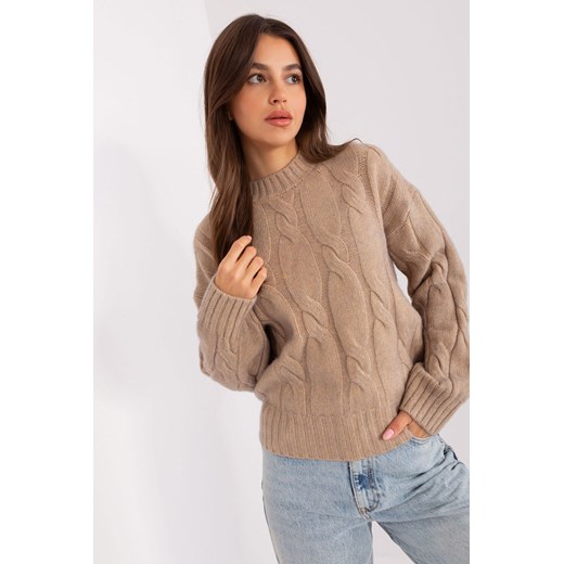Ciemnobeżowy damski sweter z warkoczami ze sklepu 5.10.15 w kategorii Swetry damskie - zdjęcie 169717597