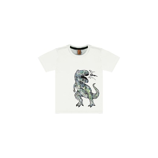 Biały bawełniany t-shirt chłopięcy z dinozaurem Up Baby 92 5.10.15
